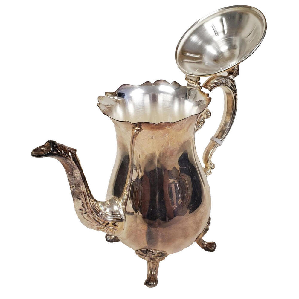 Vintage USA Leonard Silverplate Footed Tea Kettle w Lid 10"